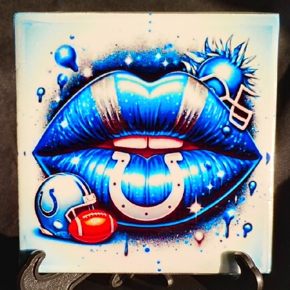 Hand Crafted Indianapolis Colts Lips Art